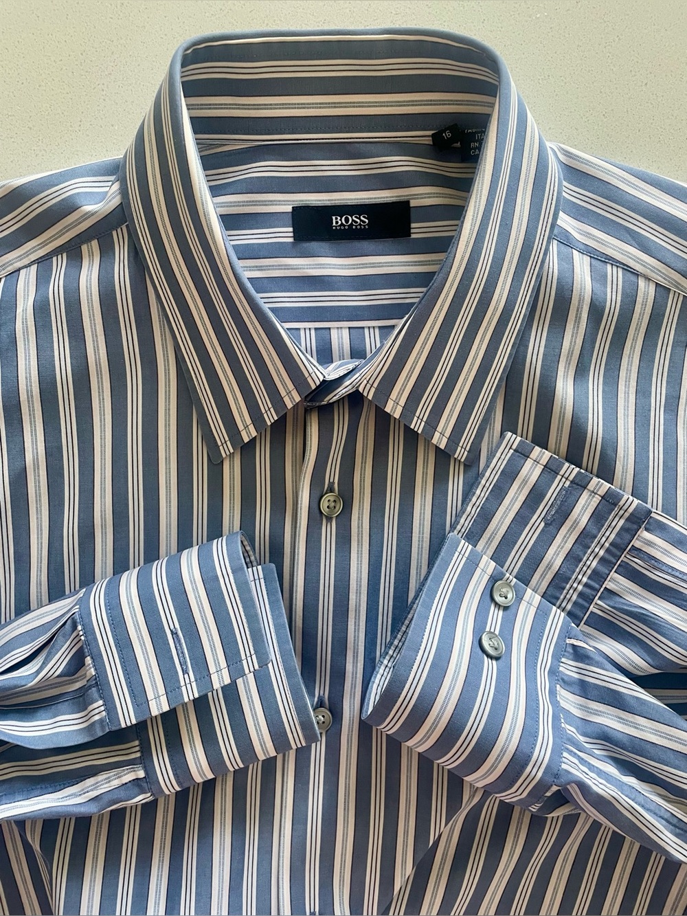 Hugo Boss - cotton striped dress shirt Size 41 (16”neck)